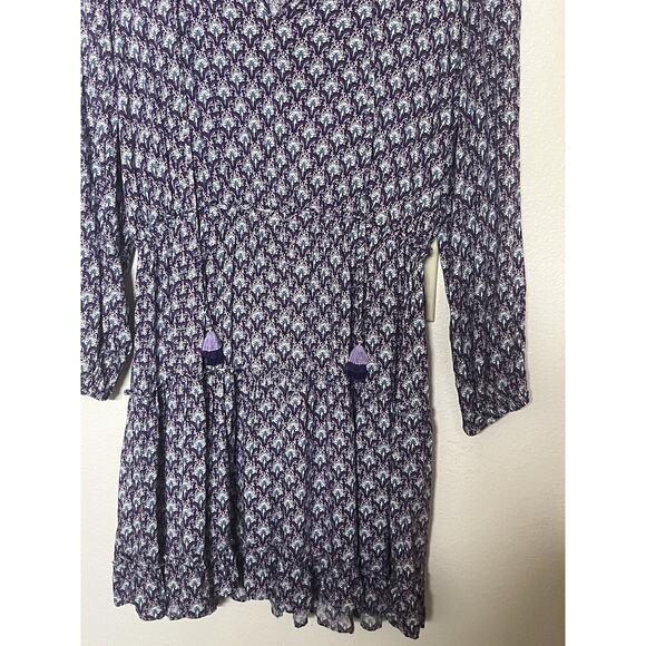 Anthropologie OPT Sz Medium Purple Floral Long Sleeve Short Elastic Waist Dress - Picture 5 of 8